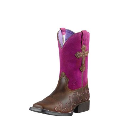 Ariat Crossroads Kahverengi / Pembe Western Csizma Çocuk (27232-947)